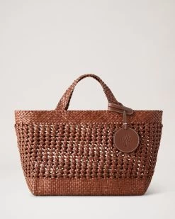 Small Woven Leather Tote Vintage Oak