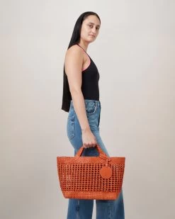 Small Woven Leather Tote Mandarin Orange -Fashion Bag Store G HH9206 000N659 6