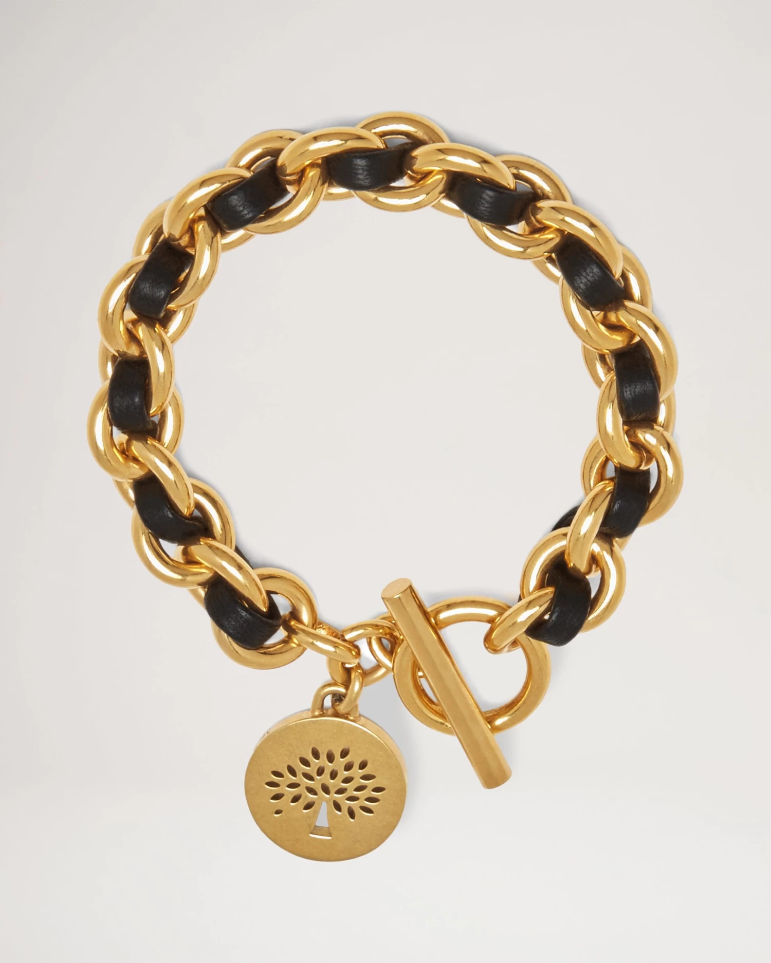 Medallion Leather Chain Bracelet Black & Gold 3 Medallion Leather Chain Bracelet Black & Gold
