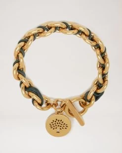 Medallion Leather Chain Bracelet Mulberry Green
