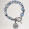 Small Medallion Leather Chain Bracelet Cornflower Blue 1 Small Medallion Leather Chain Bracelet Cornflower Blue -Fashion Bag Store G QB2318 657U141