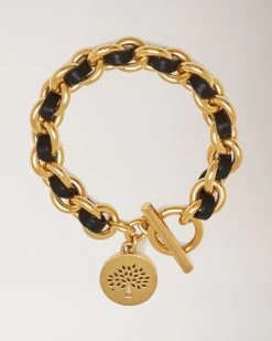 Medium Medallion Leather Chain Bracelet Black & Gold