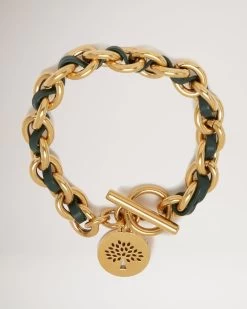 Medium Medallion Leather Chain Bracelet Mulberry Green