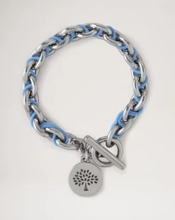 Medallion Leather Chain Bracelet Cornflower Blue