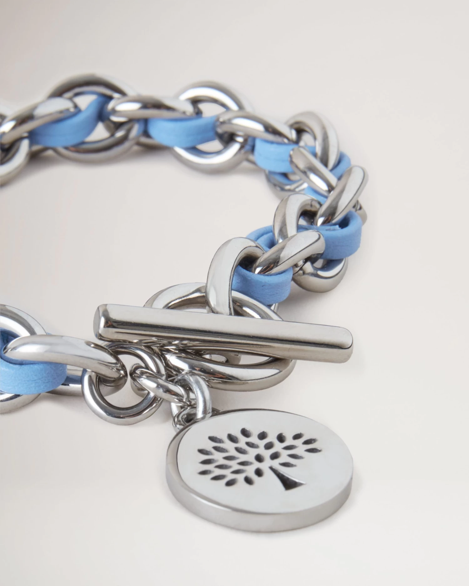 Medallion Leather Chain Bracelet Cornflower Blue 4 Medallion Leather Chain Bracelet Cornflower Blue - Image 2