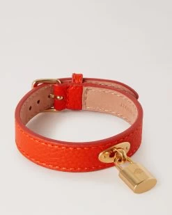 Padlock Leather Bracelet Coral Orange