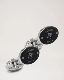 Oval Tree And Rivet Cufflinks Black