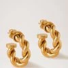 Twist Small Hoop Earrings Gold -Fashion Bag Store G QE2363 000P140
