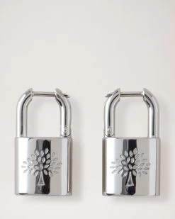 Padlock Hoop Earrings Silver