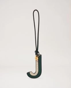 Bi-Colour Leather Keyring - J Mulberry Green & Chalk