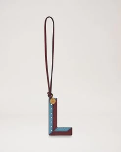 Bi-Colour Leather Keyring - L Pale Slate