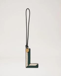 Bi-Colour Leather Keyring - L Mulberry Green & Chalk