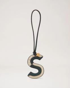 Bi-Colour Leather Keyring - S Mulberry Green & Chalk