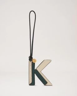 Bi-Colour Leather Keyring - K Mulberry Green & Chalk