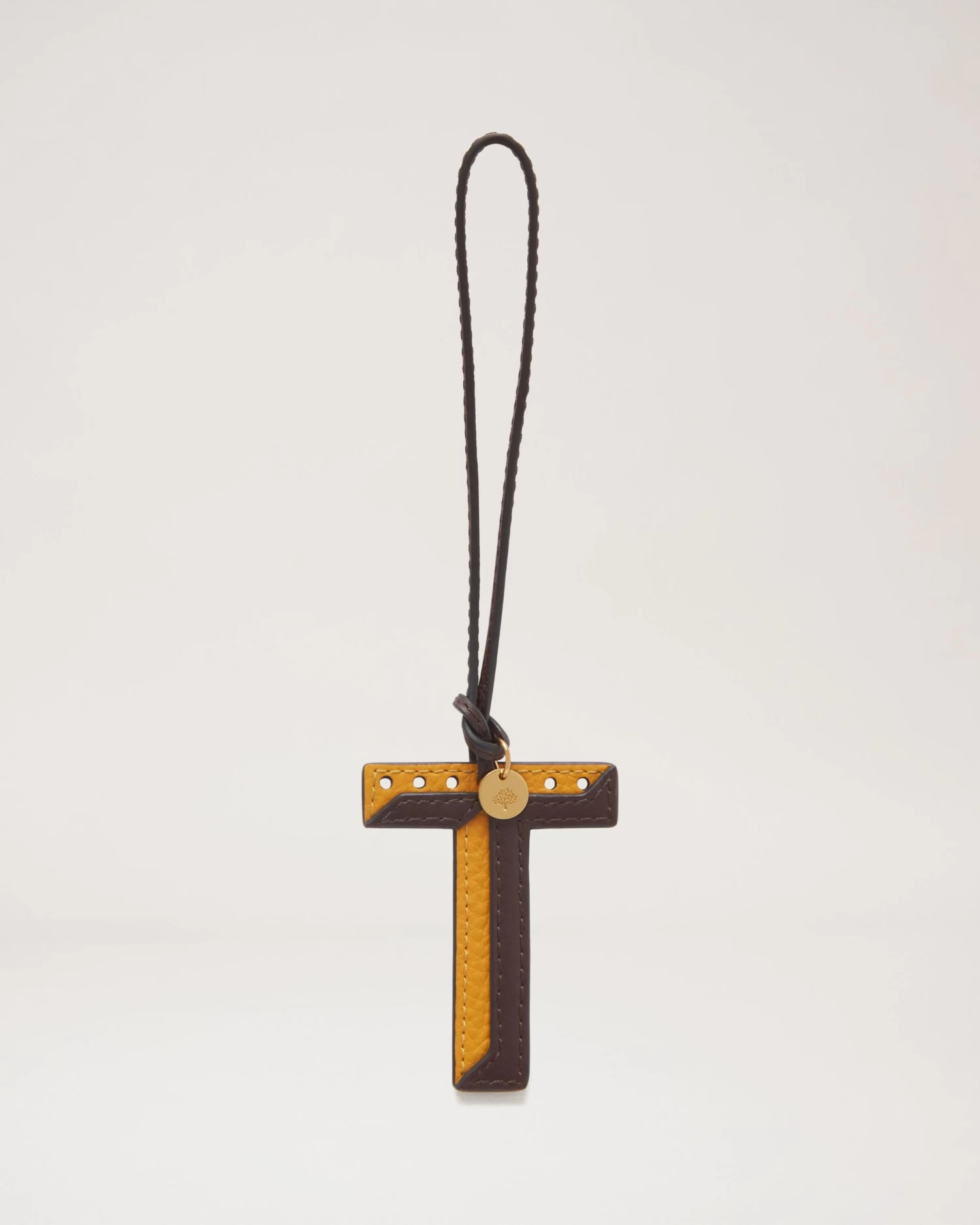 Bi-Colour Leather Keyring - T Deep Amber 3 Bi-Colour Leather Keyring - T Deep Amber