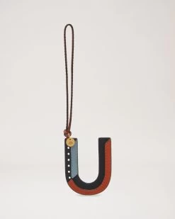 Tri-Colour Leather Keyring - U Black