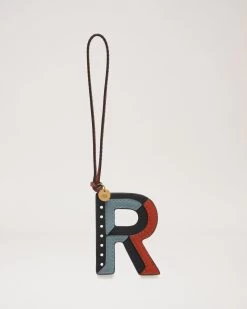 Tri-Colour Leather Keyring - R Black