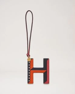 Tri-Colour Leather Keyring - H Midnight