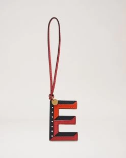 Tri-Colour Leather Keyring - E Midnight