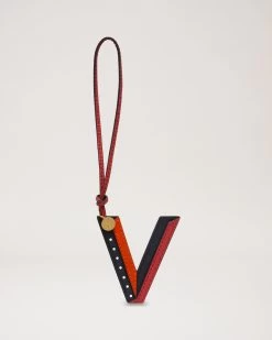 Tri-Colour Leather Keyring - V Midnight