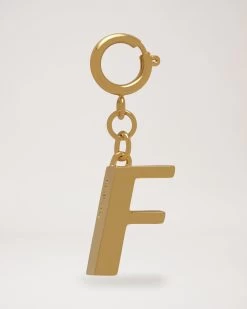 Alphabet Brass Keyring - F Gold
