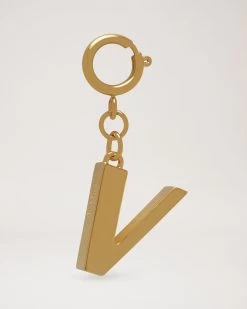 Alphabet Brass Keyring - V Gold