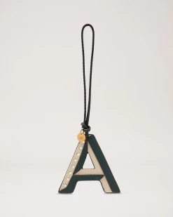 Bi-Colour Leather Keyring- A Mulberry Green & Chalk