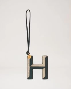 Bi-Colour Leather Keyring- H Mulberry Green & Chalk
