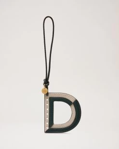 Bi-Colour Leather Keyring- D Mulberry Green & Chalk