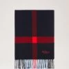 Large Check Lambswool Scarf Dark Navy -Fashion Bag Store G VS4246 774U125
