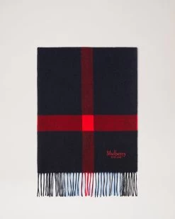 Large Check Lambswool Scarf Dark Navy