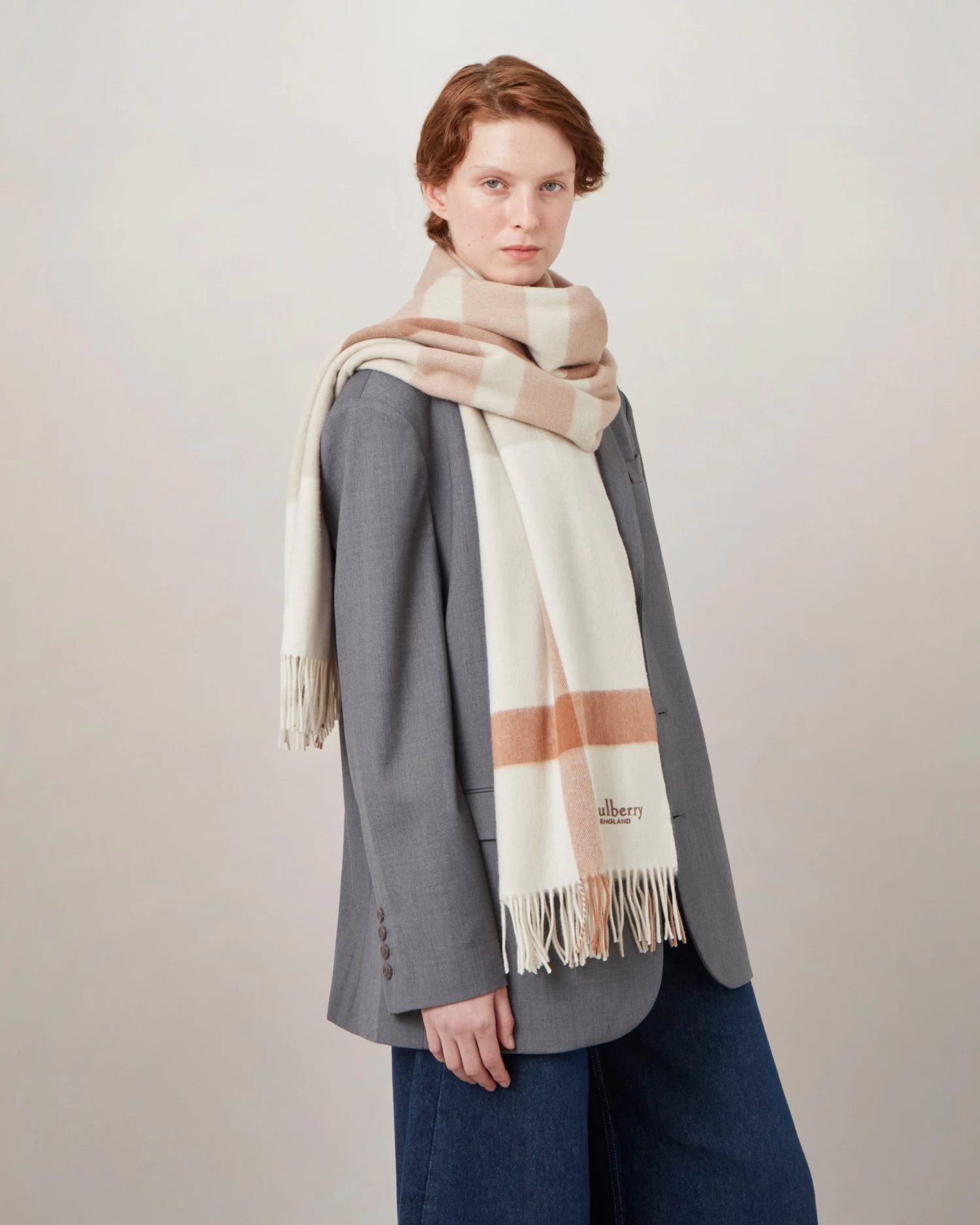 Large Check Merino Wool Scarf Maple-White 6 Large Check Merino Wool Scarf Maple-White - Image 4