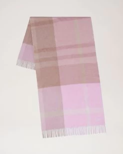 Large Check Merino Wool Scarf Bright Pink