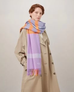 Large Check Merino Wool Scarf Powdr Rose-Dbl Yllw 10 Large Check Merino Wool Scarf Powdr Rose-Dbl Yllw -Fashion Bag Store G VS4295 889J988 6