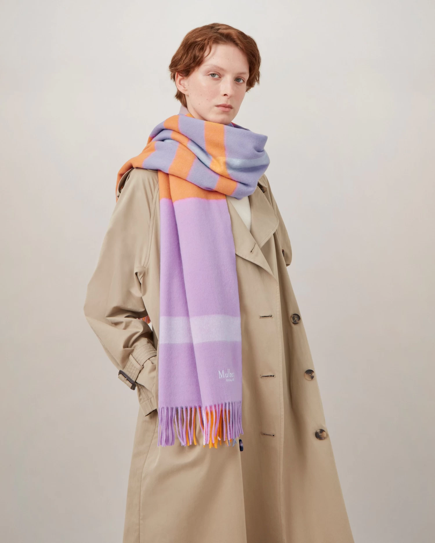 Large Check Merino Wool Scarf Powdr Rose-Dbl Yllw 6 Large Check Merino Wool Scarf Powdr Rose-Dbl Yllw - Image 4