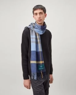 Small Check Lambswool Scarf Cornflower Blue -Fashion Bag Store G VS4319 823U141 3