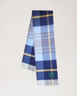 Small Check Merino Wool Scarf Cornflower Blue Merino