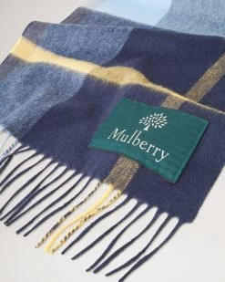 Small Check Merino Wool Scarf Cornflower Blue Merino -Fashion Bag Store G VS4319 874U141 3