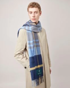 Small Check Merino Wool Scarf Cornflower Blue Merino -Fashion Bag Store G VS4319 874U141 4