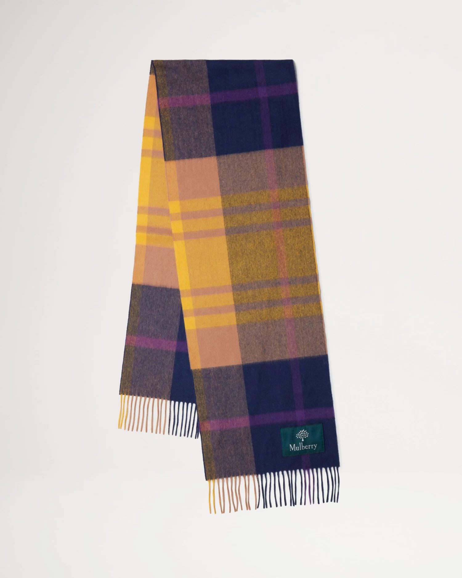 Small Check Merino Wool Scarf Sapphire & Double Yellow 3 Small Check Merino Wool Scarf Sapphire & Double Yellow