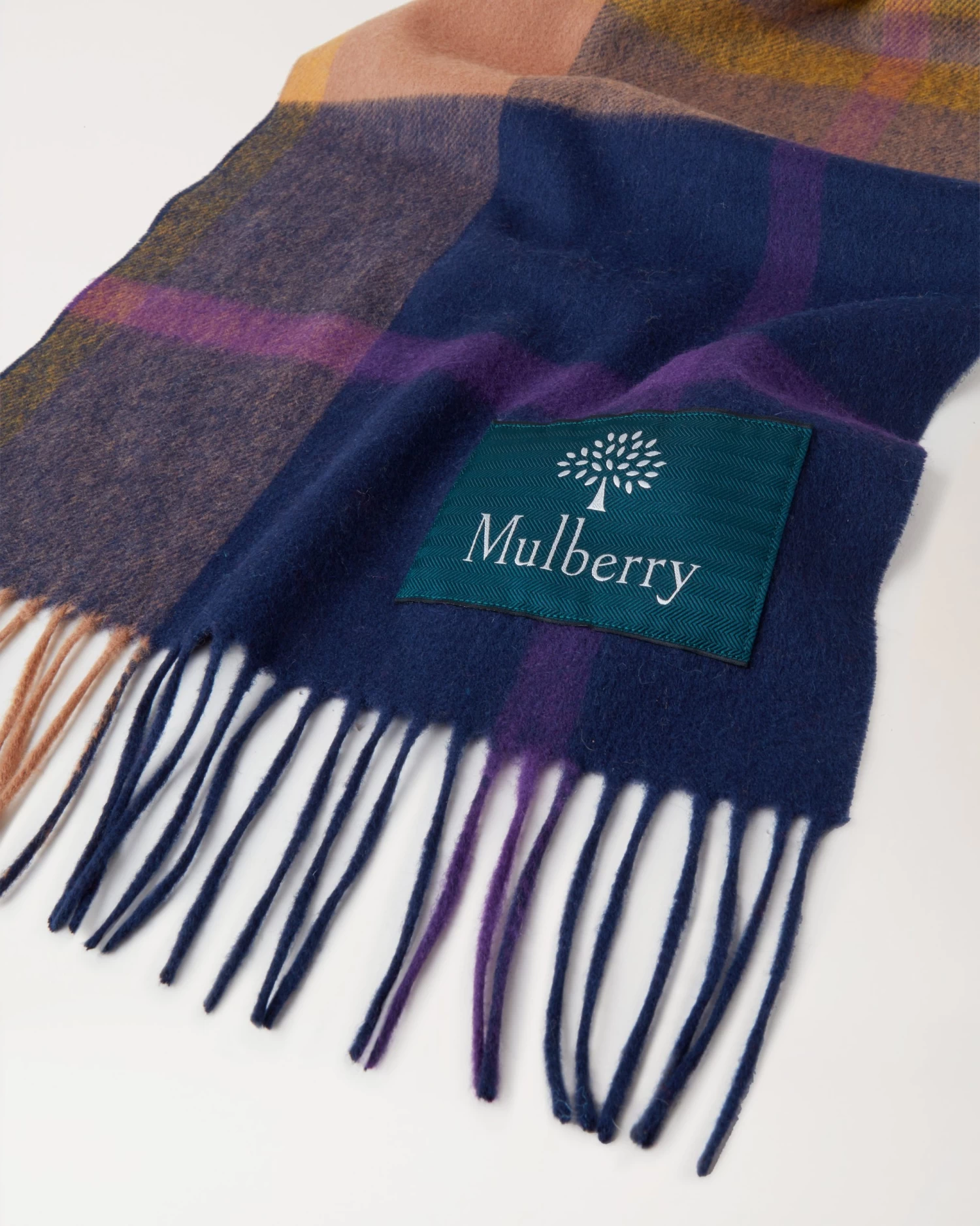 Small Check Merino Wool Scarf Sapphire & Double Yellow 4 Small Check Merino Wool Scarf Sapphire & Double Yellow - Image 2