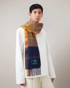 Small Check Merino Wool Scarf Sapphire & Double Yellow 12 Small Check Merino Wool Scarf Sapphire & Double Yellow -Fashion Bag Store G VS4319 874U174 5