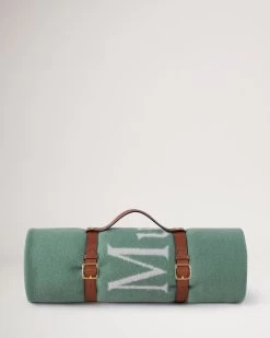 Logo Throw Blanket With Leather Belt Cambridge Green