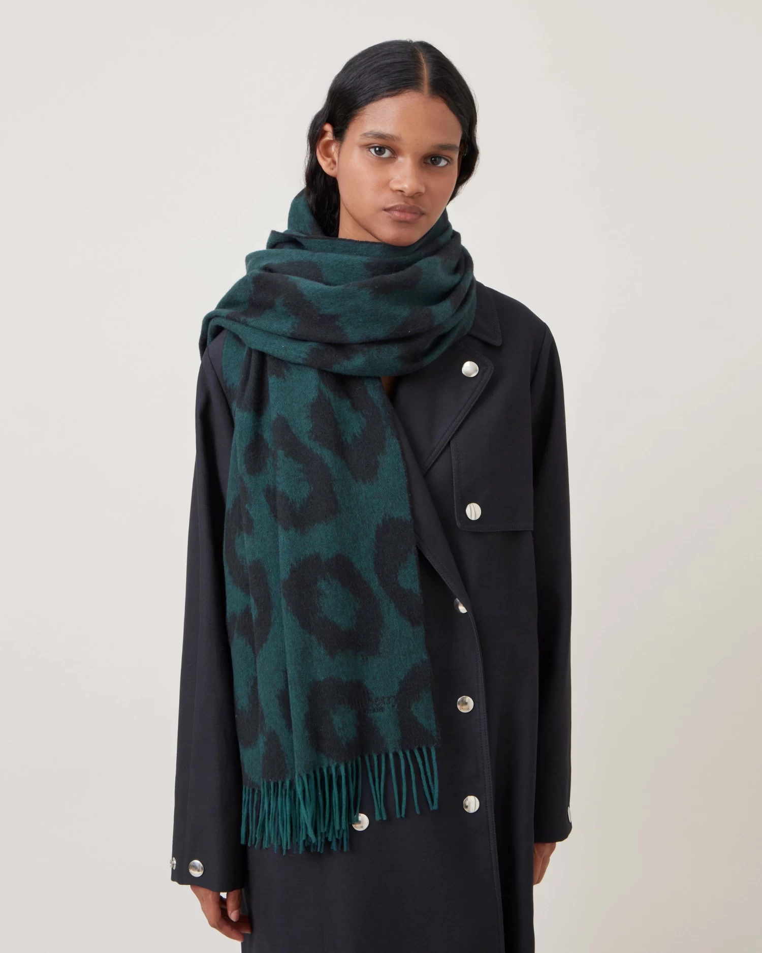 Leopard Merino Wool Scarf Mulberry Green & Black 6 Leopard Merino Wool Scarf Mulberry Green & Black - Image 4