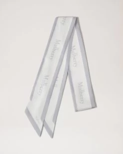 Logo Border Skinny Scarf Pale Grey-White