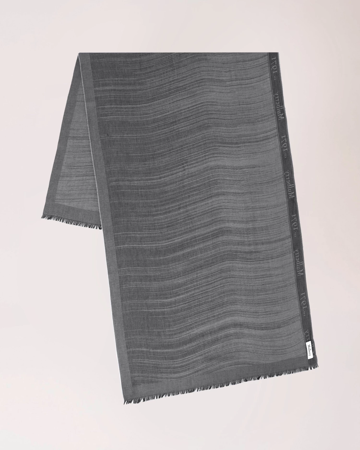 Wave Jacquard Logo Border Rectangular Scarf Black-Charcoal 4 Wave Jacquard Logo Border Rectangular Scarf Black-Charcoal - Image 2