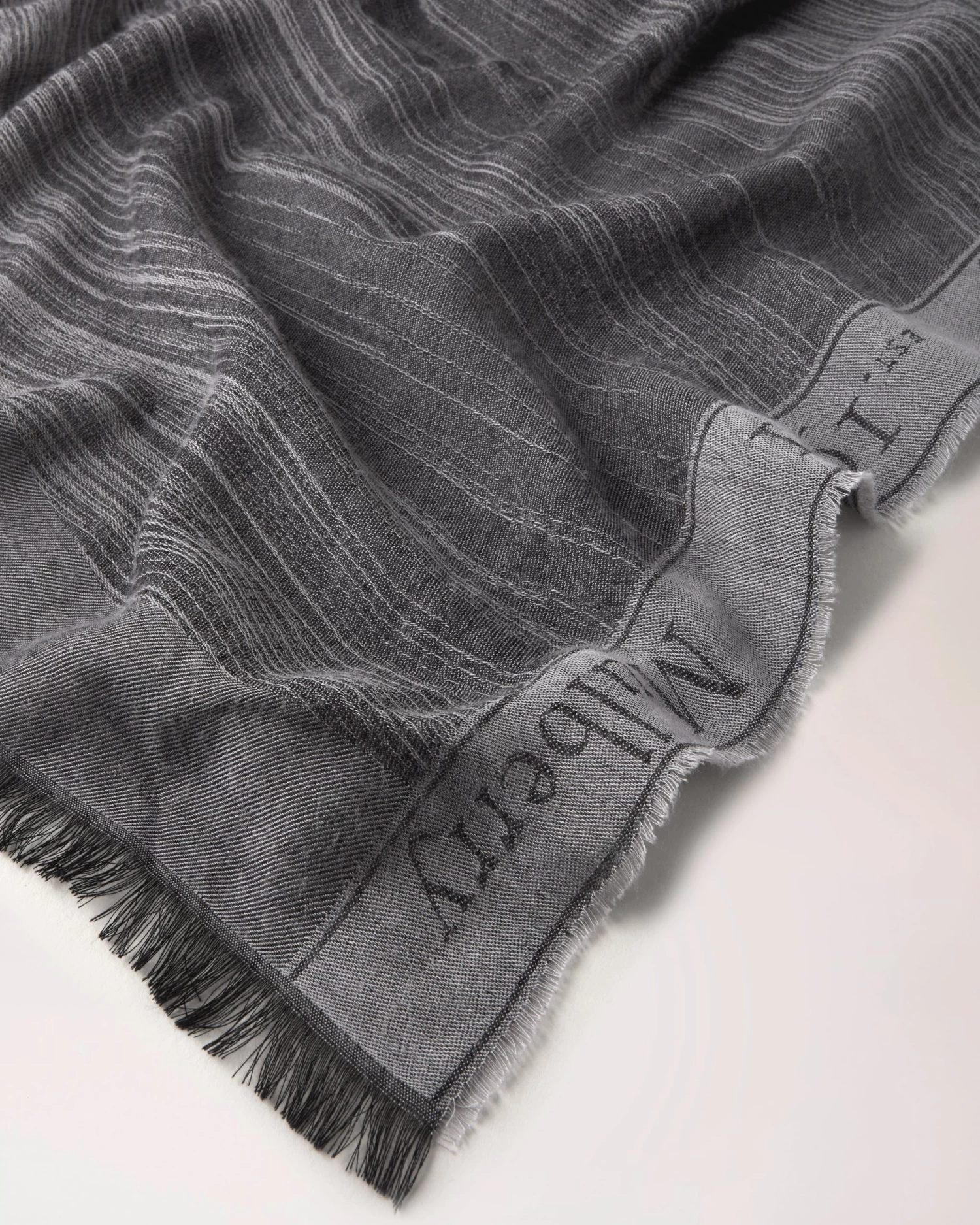 Wave Jacquard Logo Border Rectangular Scarf Black-Charcoal 5 Wave Jacquard Logo Border Rectangular Scarf Black-Charcoal - Image 3