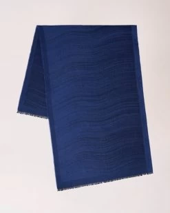 Wave Jacquard Logo Border Rectangular Scarf Black-Sapphire