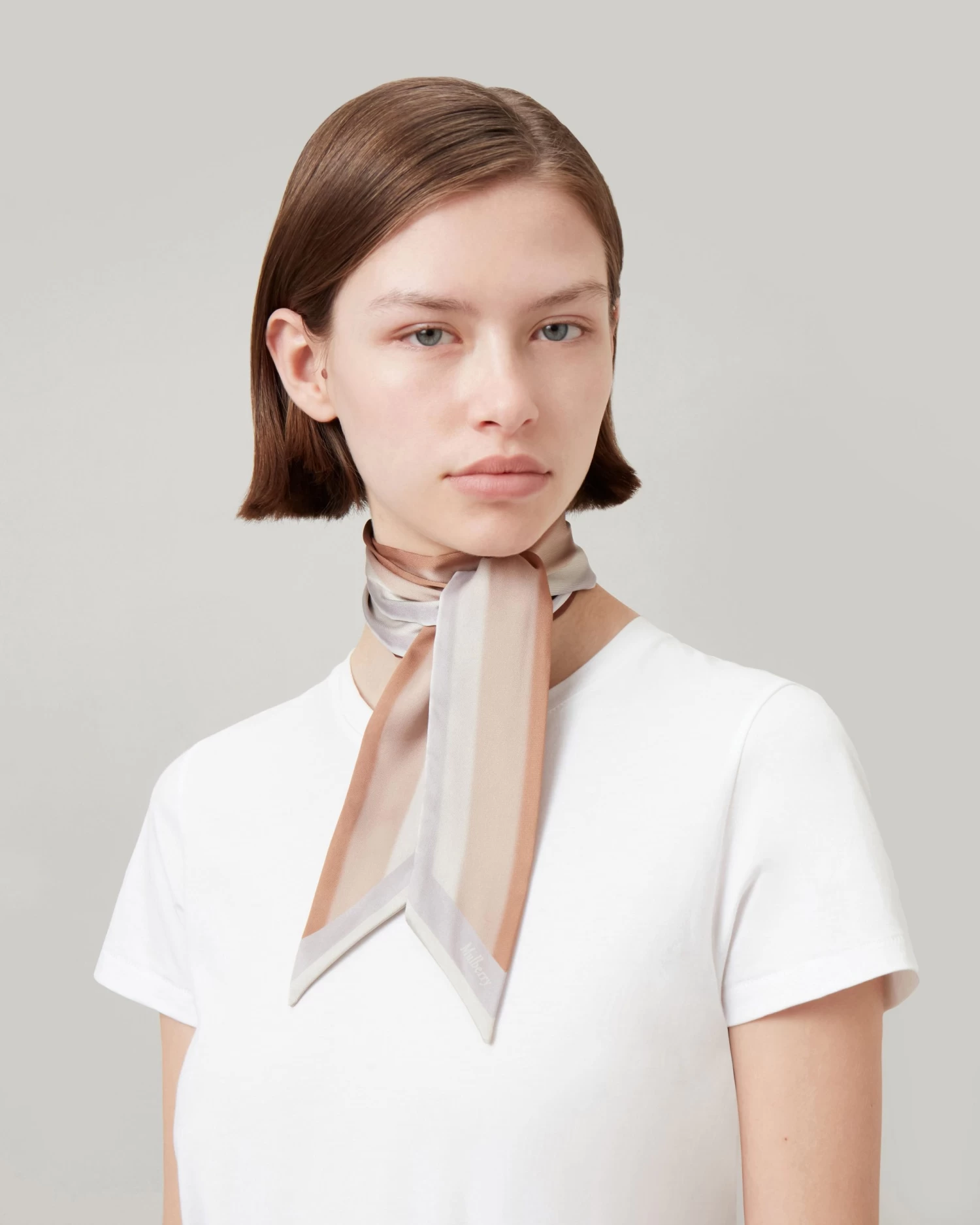 Soft Stripe Skinny Scarf Maple & Pale Grey 4 Soft Stripe Skinny Scarf Maple & Pale Grey - Image 2